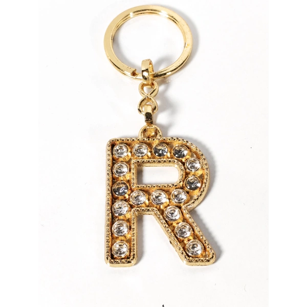 R Harfi Taşlı Gold Renk Metal Anahtarlık – Şık ve Işıltılı Harf Tasarımı