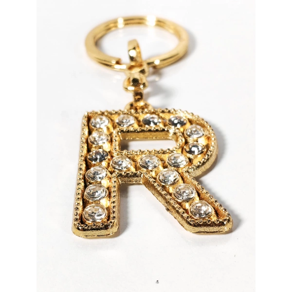 R Harfi Taşlı Gold Renk Metal Anahtarlık – Şık ve Işıltılı Harf Tasarımı