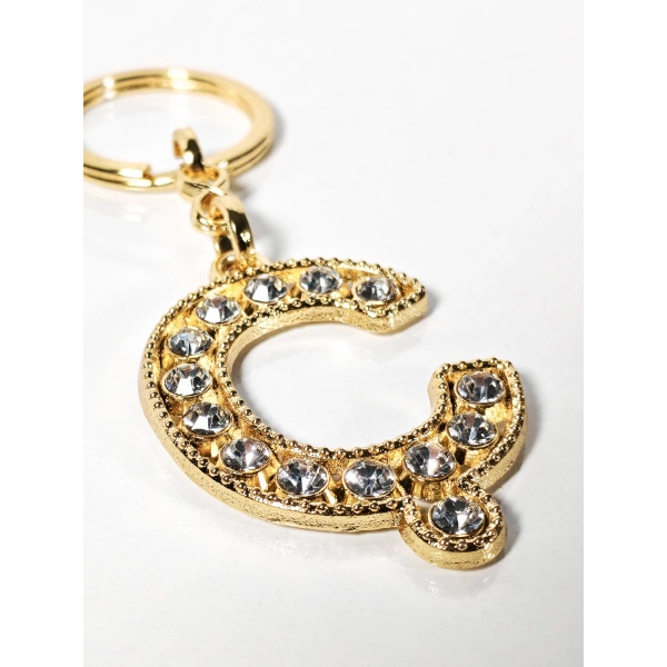 Ç Harfi Taşlı Gold Renk Metal Anahtarlık – Şık ve Işıltılı Harf Tasarımı