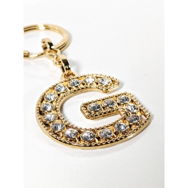 G Harfi Taşlı Gold Renk Metal Anahtarlık – Şık ve Işıltılı Harf Tasarımı