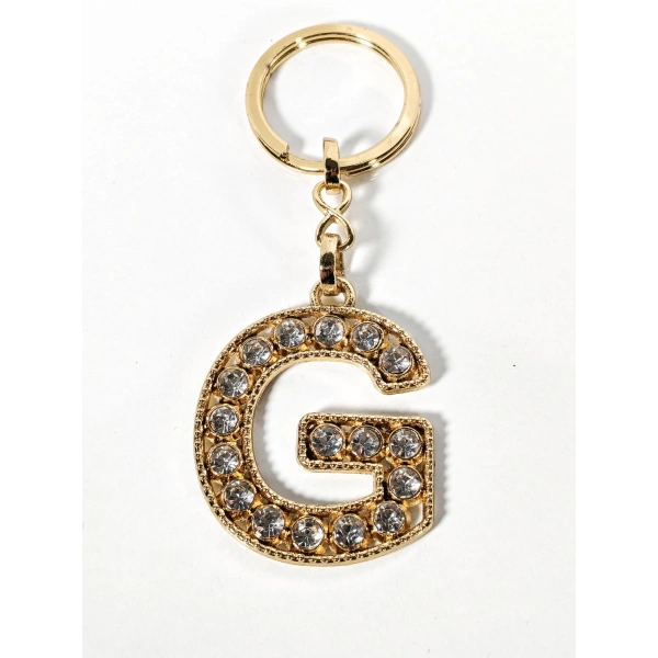 G Harfi Taşlı Gold Renk Metal Anahtarlık – Şık ve Işıltılı Harf Tasarımı