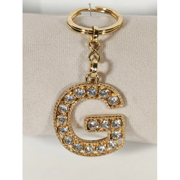 G Harfi Taşlı Gold Renk Metal Anahtarlık – Şık ve Işıltılı Harf Tasarımı
