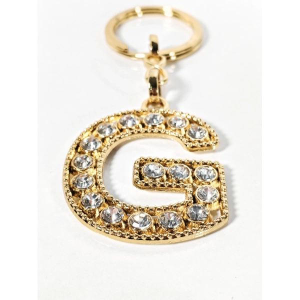 G Harfi Taşlı Gold Renk Metal Anahtarlık – Şık ve Işıltılı Harf Tasarımı