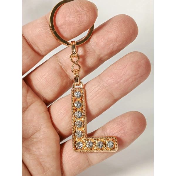 L Harfi Taşlı Gold Renk Metal Anahtarlık – Şık ve Işıltılı Harf Tasarımı