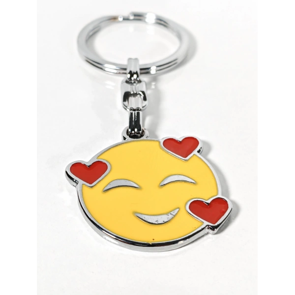 Kalpli Gülümseyen Emoji Metal Anahtarlık – Sevimli Emoji Tasarımlı Anahtarlık
