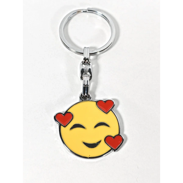 Kalpli Gülümseyen Emoji Metal Anahtarlık – Sevimli Emoji Tasarımlı Anahtarlık