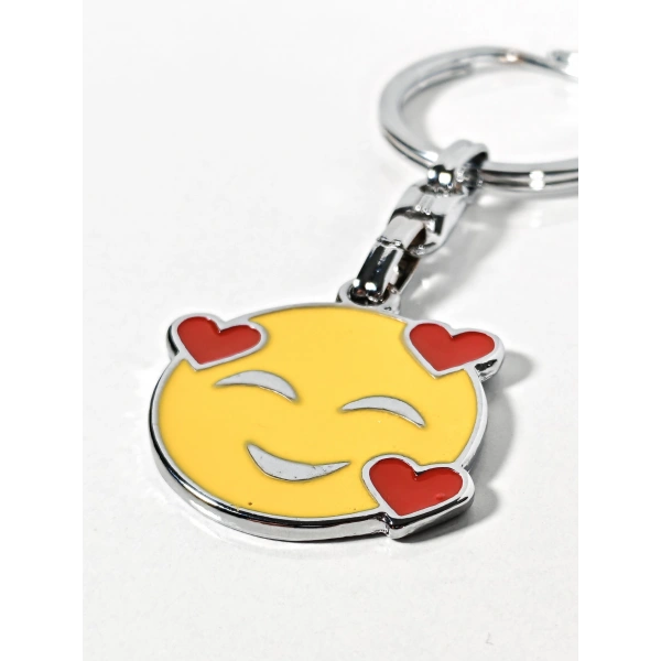 Kalpli Gülümseyen Emoji Metal Anahtarlık – Sevimli Emoji Tasarımlı Anahtarlık