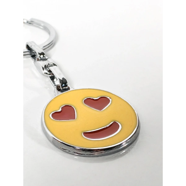 Kalp Gözlü Emoji Metal Anahtarlık – Sevgi Temalı Emoji Anahtarlık