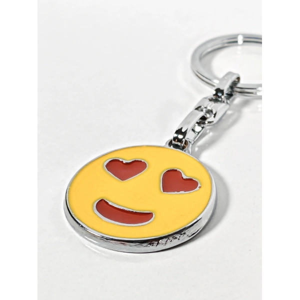 Kalp Gözlü Emoji Metal Anahtarlık – Sevgi Temalı Emoji Anahtarlık