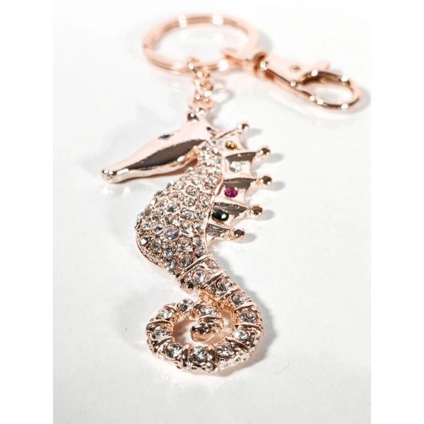 Taşlı Denizatı Anahtarlık Rose Gold – Işıltılı Şık Çanta & Anahtar Aksesuarı