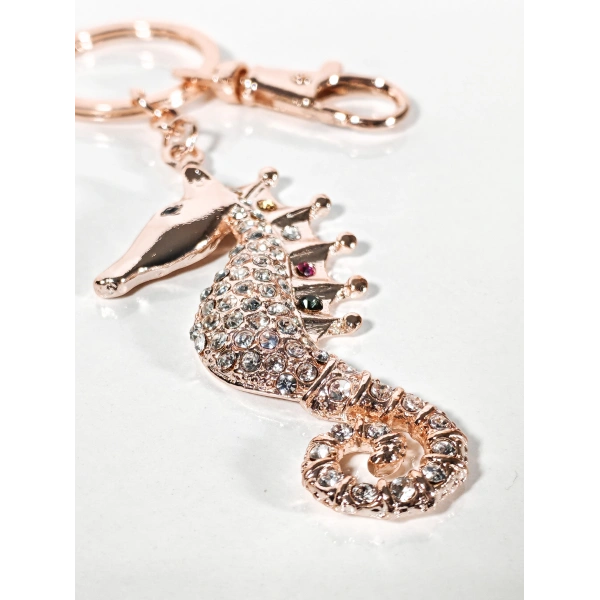 Taşlı Denizatı Anahtarlık Rose Gold – Işıltılı Şık Çanta & Anahtar Aksesuarı