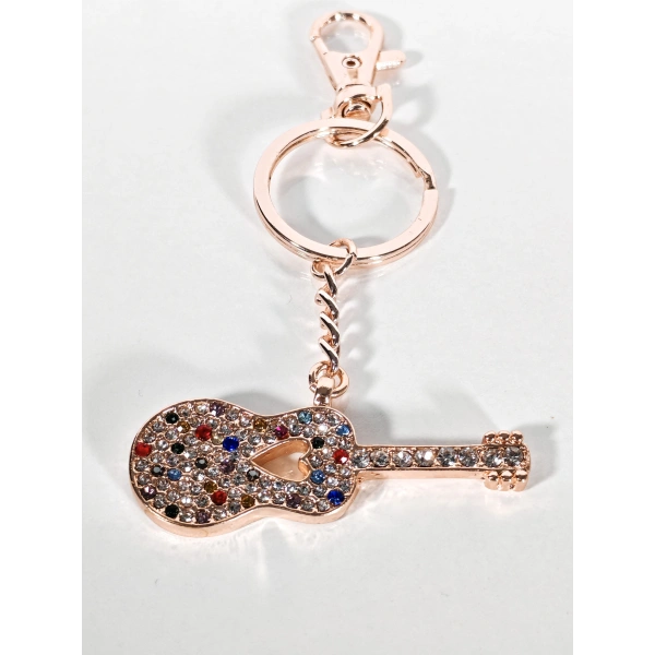 Taşlı Çok Renkli Gitar Anahtarlık Rose Gold – Işıltılı Sanatsal Şık Çanta & Anahtar Aksesuarı