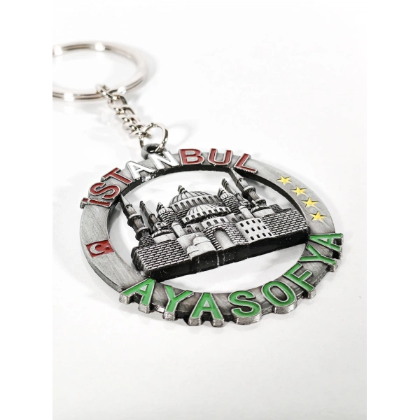 İstanbul Ayasofya Temalı Yuvarlak Anahtarlık Eskitme Gümüş – Tarihi ve Kültürel Şık Çanta & Anahtar