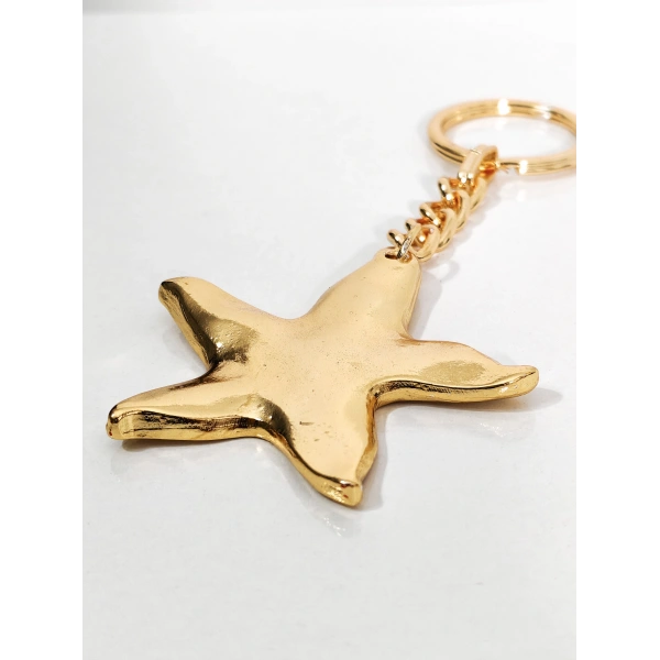 Parlak Denizyıldızı Anahtarlık Gold Renk – Okyanus Temalı Zarif Şık Çanta & Anahtar Aksesuarı