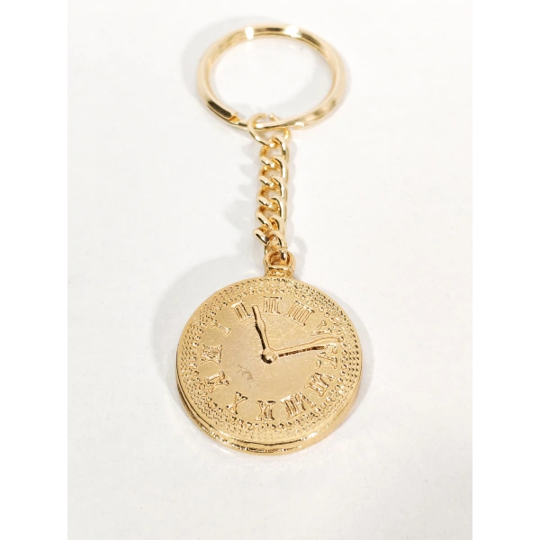 Roma Rakamlı Nostaljik Saat Anahtarlık Gold Renk – Klasik ve Zamansız Şık Çanta & Anahtar Aksesuarı