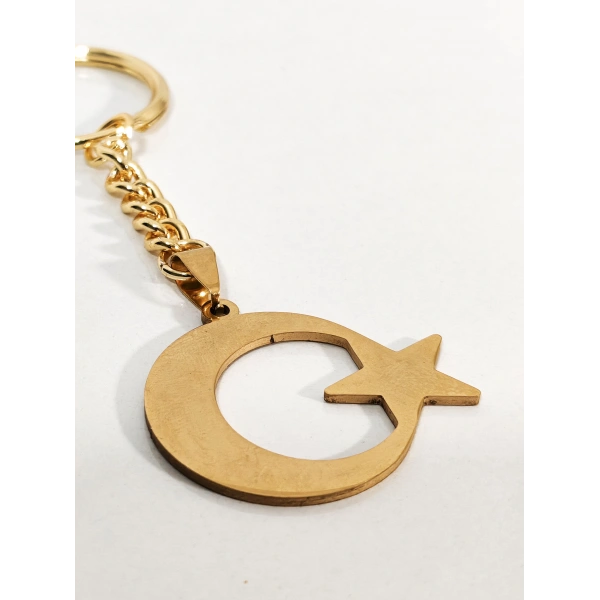 Ay Yıldız Figürlü Anahtarlık Gold Renk – Milli ve Anlamlı Şık Çanta & Anahtar Aksesuarı