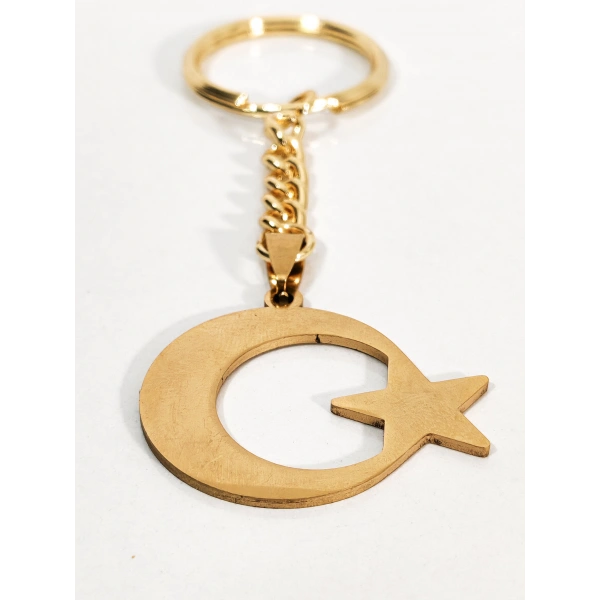Ay Yıldız Figürlü Anahtarlık Gold Renk – Milli ve Anlamlı Şık Çanta & Anahtar Aksesuarı
