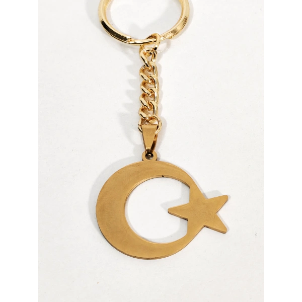 Ay Yıldız Figürlü Anahtarlık Gold Renk – Milli ve Anlamlı Şık Çanta & Anahtar Aksesuarı