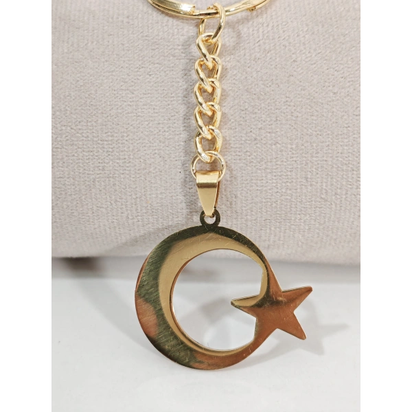 Ay Yıldız Figürlü Anahtarlık Gold Renk – Milli ve Anlamlı Şık Çanta & Anahtar Aksesuarı