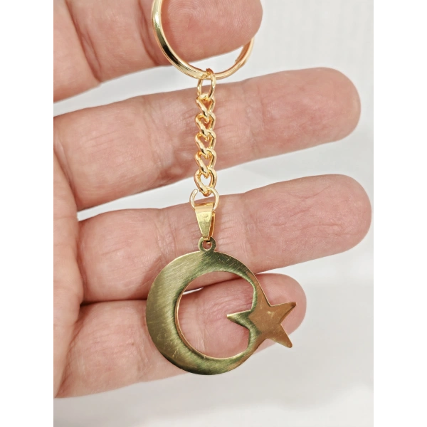 Ay Yıldız Figürlü Anahtarlık Gold Renk – Milli ve Anlamlı Şık Çanta & Anahtar Aksesuarı