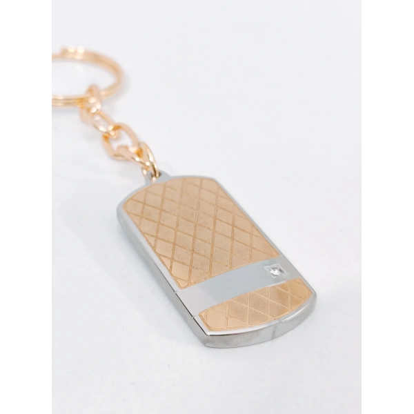 Rose Gold & Gümüş Çift Renkli Zirkon Taşlı Geometrik Metal Künye Anahtarlık - Premium Tasarım