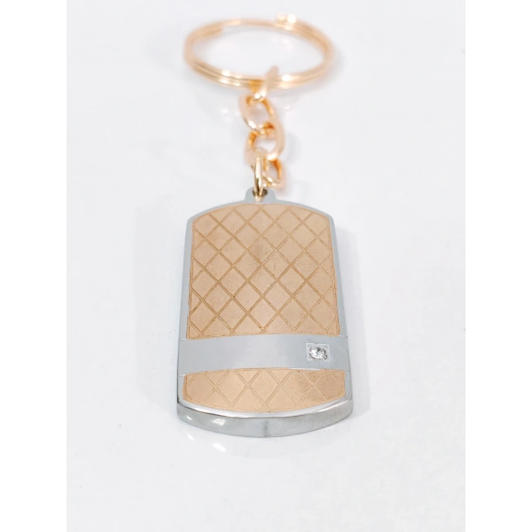 Rose Gold & Gümüş Çift Renkli Zirkon Taşlı Geometrik Metal Künye Anahtarlık - Premium Tasarım
