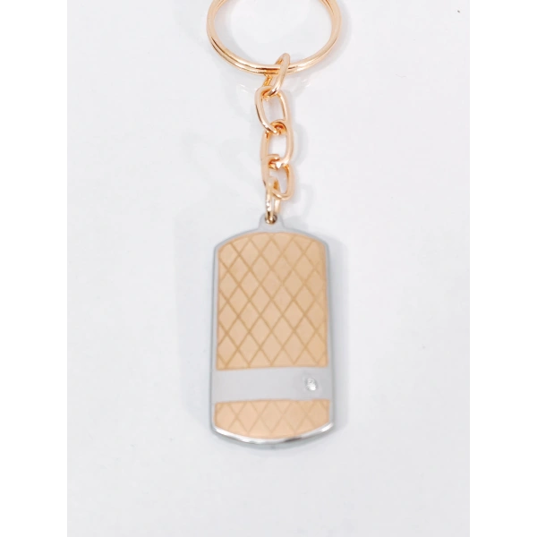 Rose Gold & Gümüş Çift Renkli Zirkon Taşlı Geometrik Metal Künye Anahtarlık - Premium Tasarım