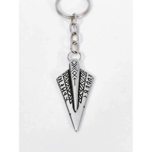 Rünik İşlemeli Viking Ok Ucu Temalı Antik Gümüş Renk Metal Anahtarlık - Savaşçı & Mistik Özel Tasarım