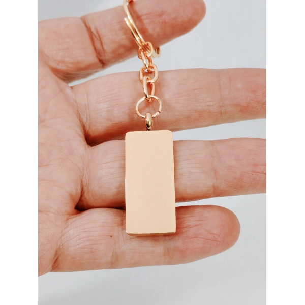 Kişiselleştirilebilir Rose Gold Dikdörtgen Metal Anahtarlık - Sade ve Zarif Boş Künye