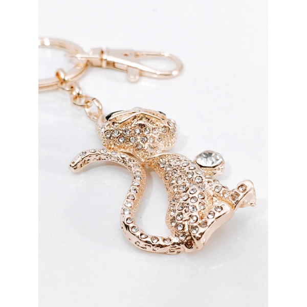 Zirkon Taşlı Rose Gold Kedi Figürlü Lüks Anahtarlık & Çanta Aksesuarı