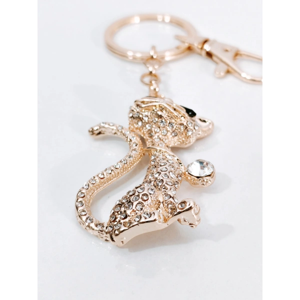 Zirkon Taşlı Rose Gold Kedi Figürlü Lüks Anahtarlık & Çanta Aksesuarı