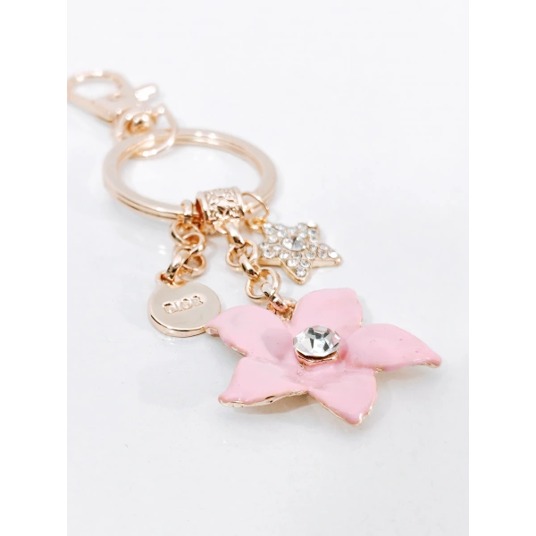 Zirkon Taşlı Yıldız ve Çiçek Figürlü Rose Gold Lüks Anahtarlık & Çanta Aksesuarı