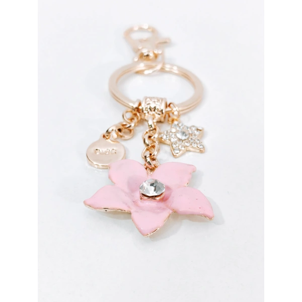 Zirkon Taşlı Yıldız ve Çiçek Figürlü Rose Gold Lüks Anahtarlık & Çanta Aksesuarı