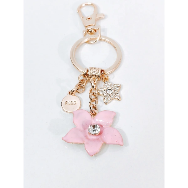 Zirkon Taşlı Yıldız ve Çiçek Figürlü Rose Gold Lüks Anahtarlık & Çanta Aksesuarı