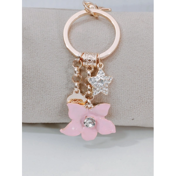 Zirkon Taşlı Yıldız ve Çiçek Figürlü Rose Gold Lüks Anahtarlık & Çanta Aksesuarı