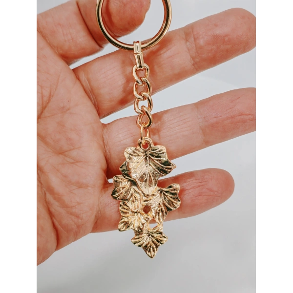 Gold Metal Yaprak Tasarımlı Şık Anahtarlık & Çanta Aksesuarı