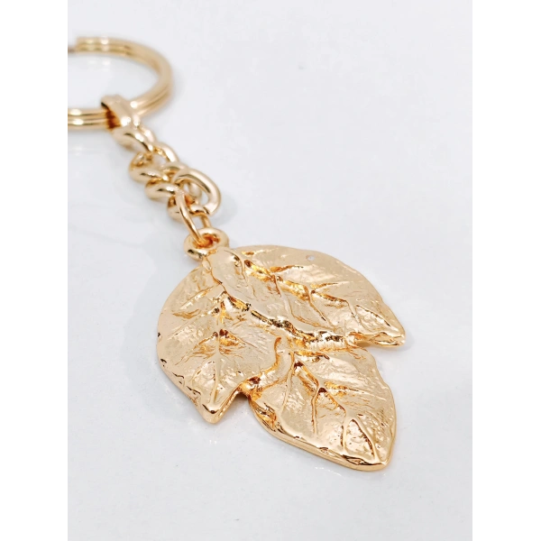 Gold Metal Üçlü Yaprak Tasarımlı Estetik Anahtarlık & Çanta Aksesuarı