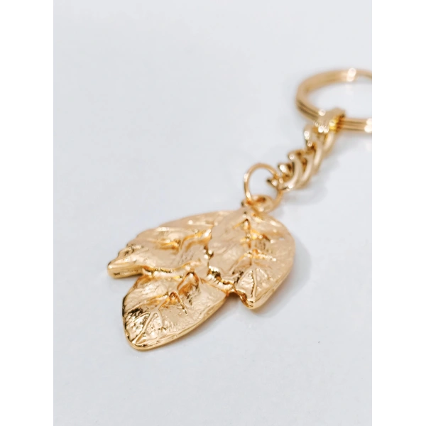 Gold Metal Üçlü Yaprak Tasarımlı Estetik Anahtarlık & Çanta Aksesuarı