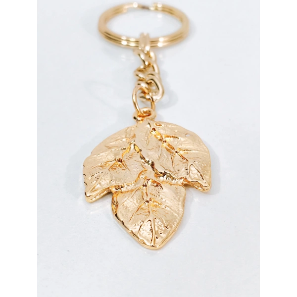 Gold Metal Üçlü Yaprak Tasarımlı Estetik Anahtarlık & Çanta Aksesuarı