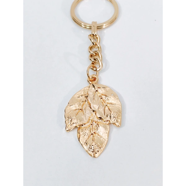 Gold Metal Üçlü Yaprak Tasarımlı Estetik Anahtarlık & Çanta Aksesuarı