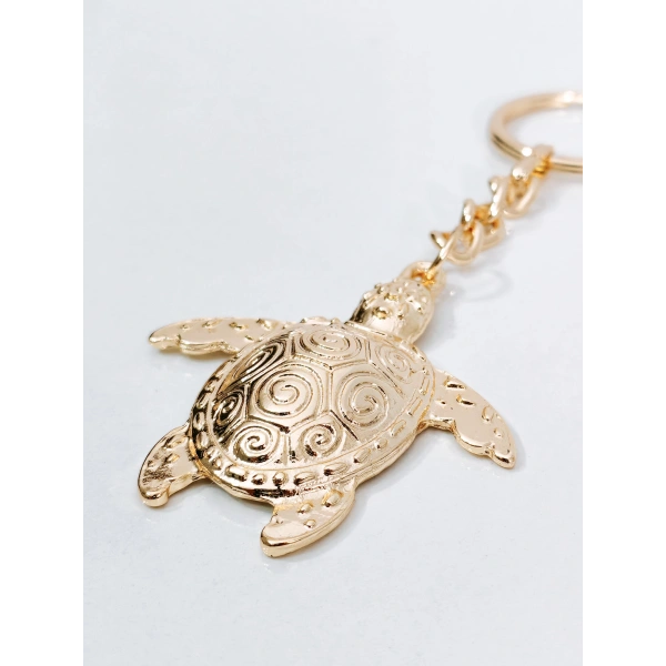 Gold Metal Deniz Kaplumbağası (Caretta Caretta) Tasarımlı Şık Anahtarlık