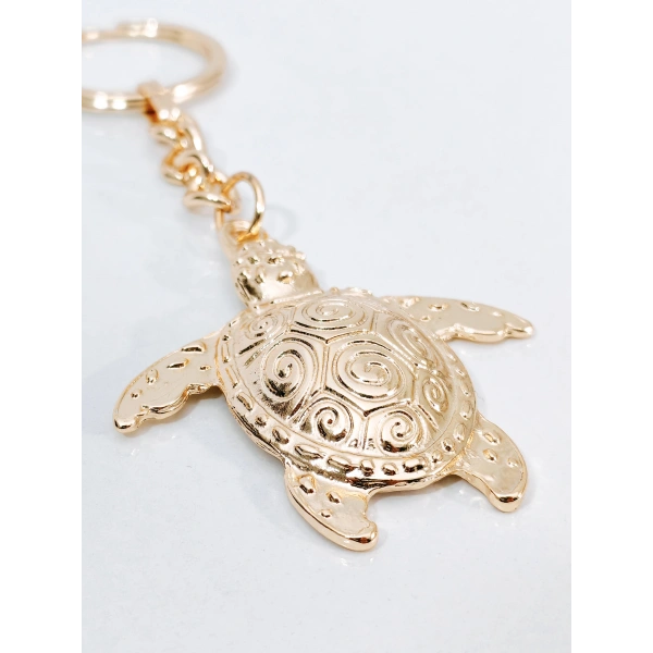 Gold Metal Deniz Kaplumbağası (Caretta Caretta) Tasarımlı Şık Anahtarlık