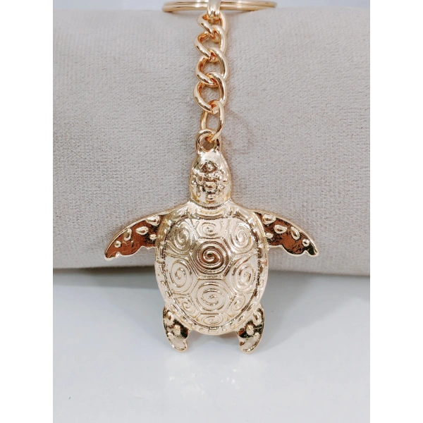 Gold Metal Deniz Kaplumbağası (Caretta Caretta) Tasarımlı Şık Anahtarlık