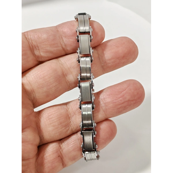 Erkek Çelik Bileklik - Motosikletçi Bilekliği - Çift taraflı Premium Endüstriyel Tasarım Baklalı Bileklik
