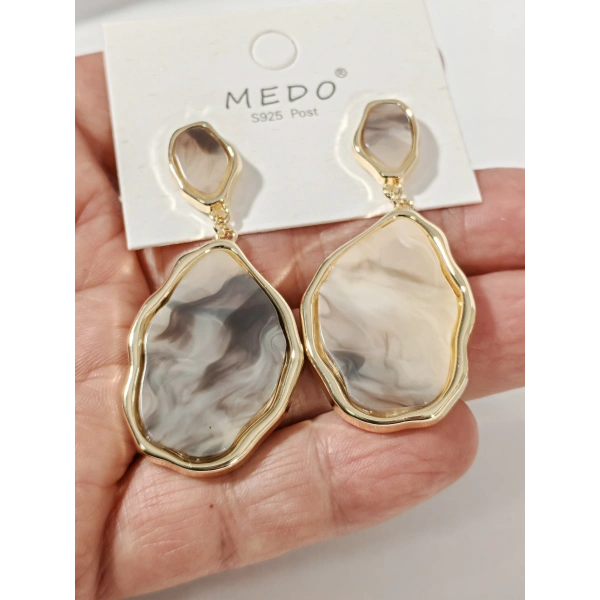 Kadın Gold Kaplama Mermer Desenli Bohem Küpe