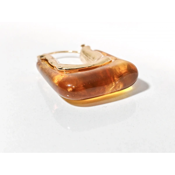 Kadın Gold Renk Dikdörtgen Kehribar Görünümlü Küpe - Modern Geometrik Bohem Küpe - Şık Günlük Aksesuar