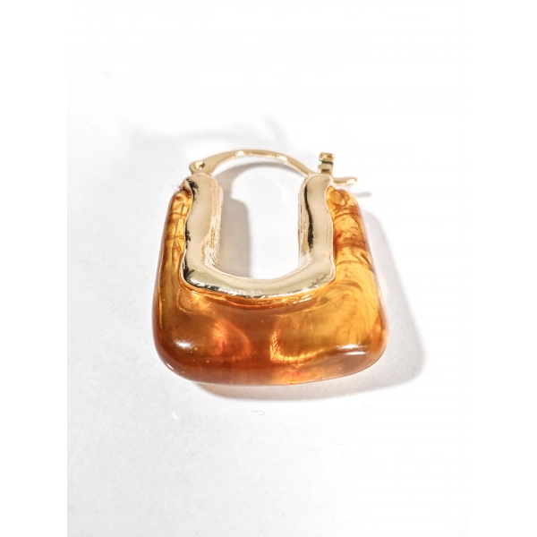 Kadın Gold Renk Dikdörtgen Kehribar Görünümlü Küpe - Modern Geometrik Bohem Küpe - Şık Günlük Aksesuar