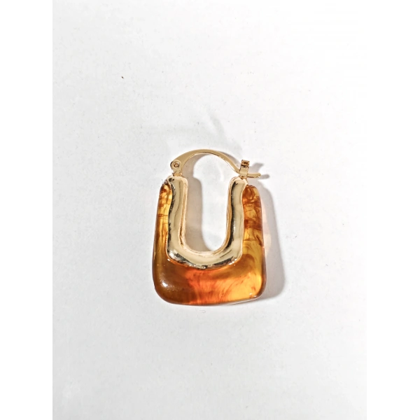 Kadın Gold Renk Dikdörtgen Kehribar Görünümlü Küpe - Modern Geometrik Bohem Küpe - Şık Günlük Aksesuar