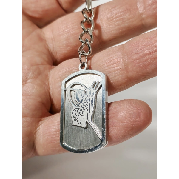 Osmanlı Tuğra Figürlü Gümüş Renk Metal Anahtarlık - Geleneksel Tasarım Çanta Aksesuarı