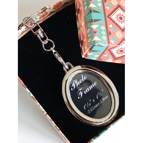Altın Sarısı Oval Metal Fotoğraf Çerçeveli Anahtarlık